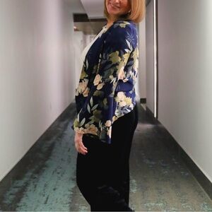 Luna Floral Cropped Cardigan with Peplum sleeve